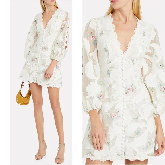 【Zimmermann】Floral lace cotton minidress ZIMMERMANN Cascadian lace-trimmed floral-print cotton-gauze